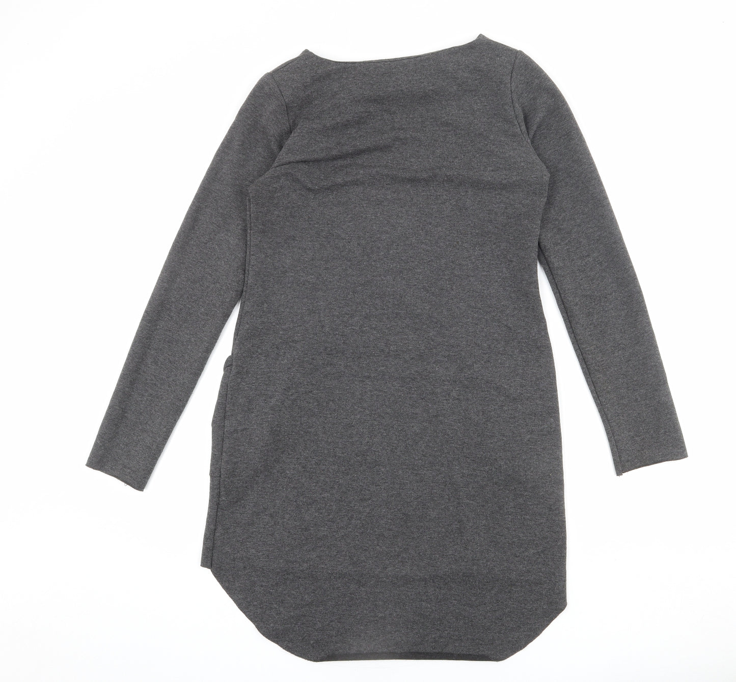 MAKADAMIA Womens Grey Polyester Jumper Dress Size 10 Round Neck Pullover