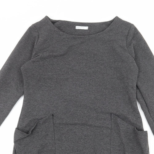 MAKADAMIA Womens Grey Polyester Jumper Dress Size 10 Round Neck Pullover