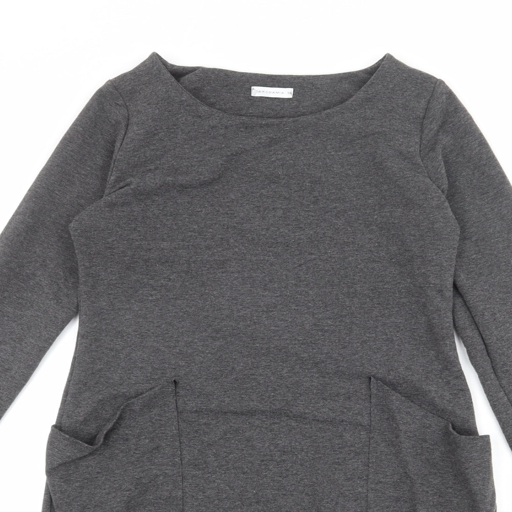 MAKADAMIA Womens Grey Polyester Jumper Dress Size 10 Round Neck Pullover