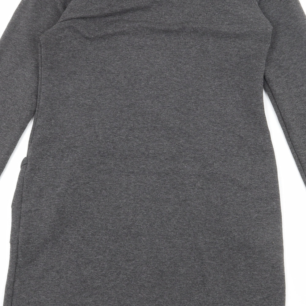 MAKADAMIA Womens Grey Polyester Jumper Dress Size 10 Round Neck Pullover
