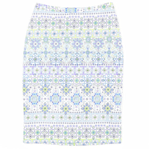 Pure Womens Multicoloured Geometric Cotton Straight & Pencil Skirt Size 10 Zip