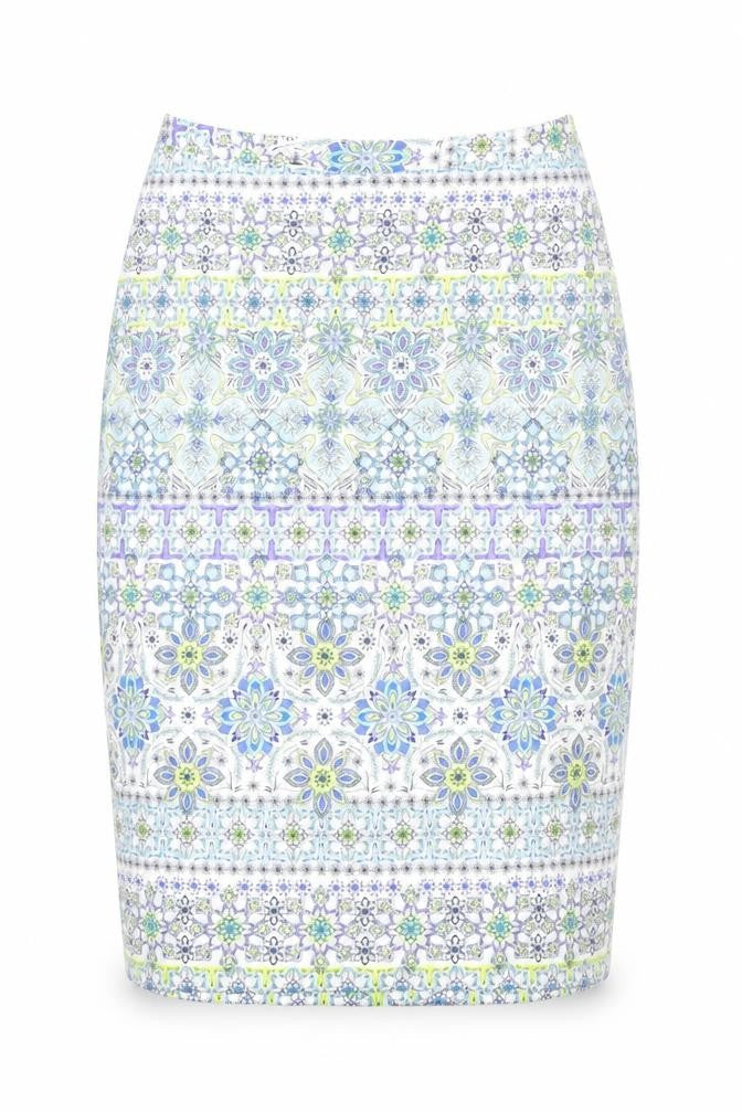 Pure Womens Multicoloured Geometric Cotton Straight & Pencil Skirt Size 10 Zip