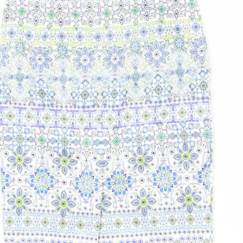 Pure Womens Multicoloured Geometric Cotton Straight & Pencil Skirt Size 10 Zip
