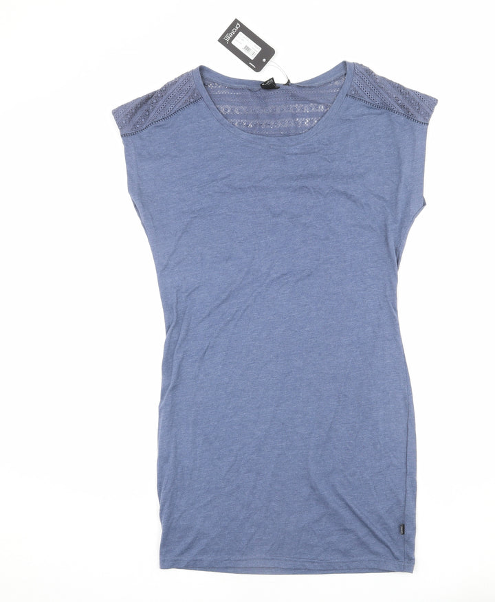 Protest Womens Blue Cotton T-Shirt Dress Size S Round Neck Pullover - Lace Detail