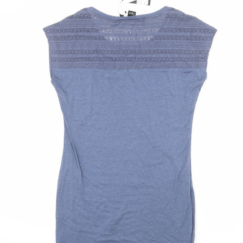 Protest Womens Blue Cotton T-Shirt Dress Size S Round Neck Pullover - Lace Detail