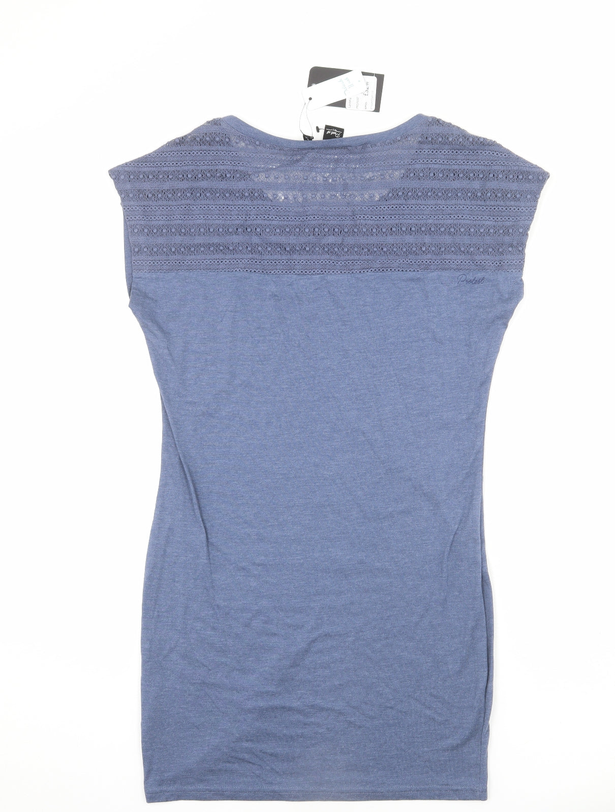 Protest Womens Blue Cotton T-Shirt Dress Size S Round Neck Pullover - Lace Detail