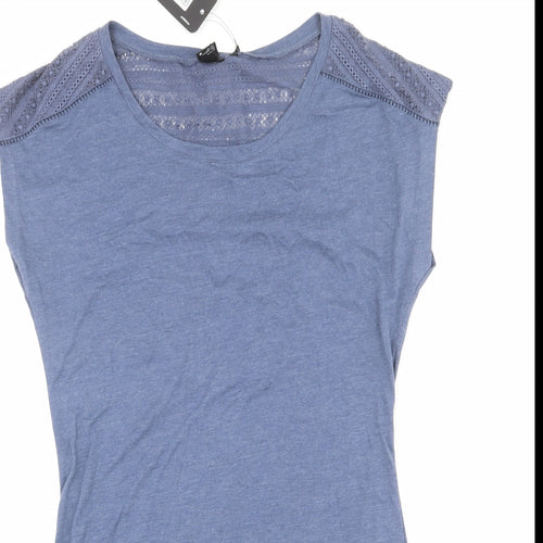 Protest Womens Blue Cotton T-Shirt Dress Size S Round Neck Pullover - Lace Detail
