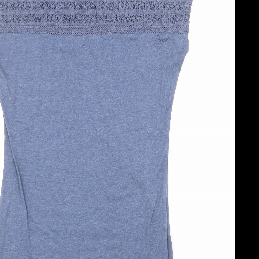 Protest Womens Blue Cotton T-Shirt Dress Size S Round Neck Pullover - Lace Detail