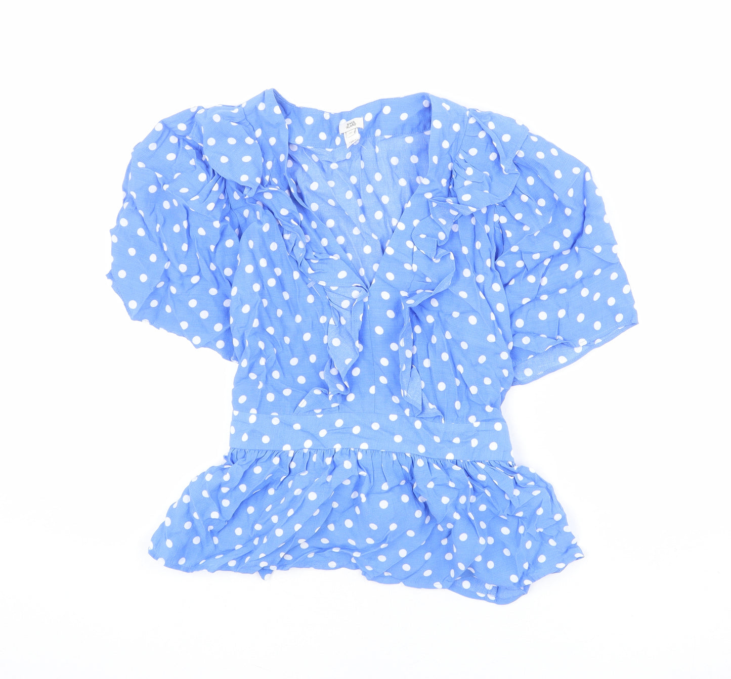 River Island Womens Blue Polka Dot Viscose Basic Blouse Size 12 V-Neck