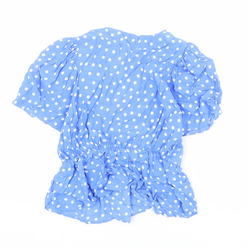 River Island Womens Blue Polka Dot Viscose Basic Blouse Size 12 V-Neck