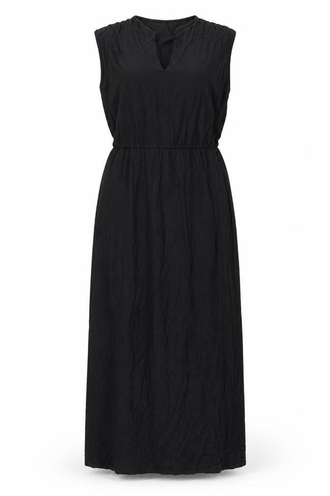 Front view of Oasis women’s black viscose maxi, size S, v-neck pullover