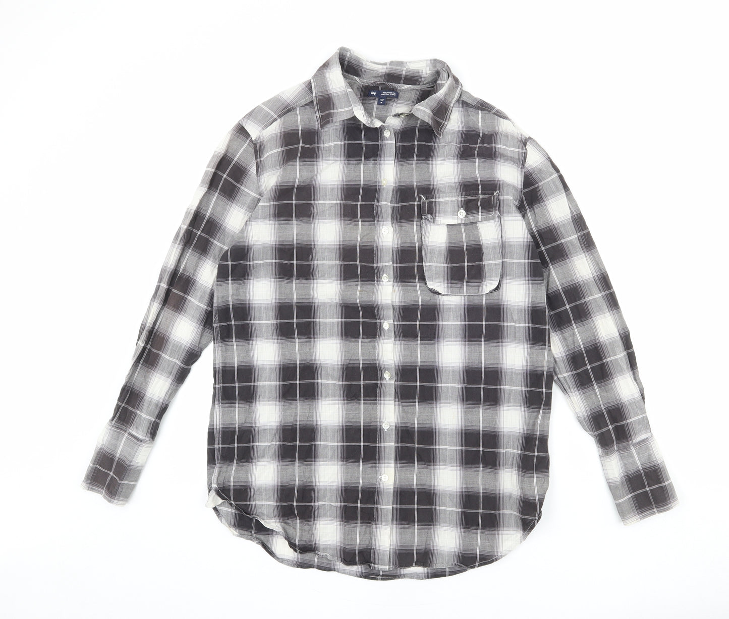 Gap Womens Grey Plaid Cotton Basic Button-Up Size M Collared