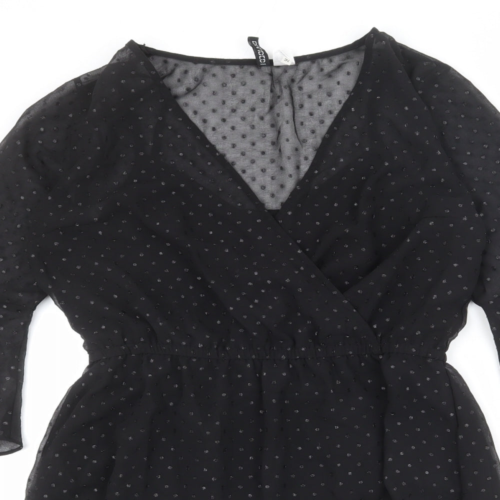 Divided by H&M Womens Black Polka Dot Polyester A-Line Size 16 V-Neck Pullover - Bell Sleeve
