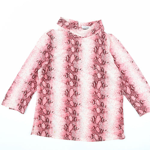 Maisy Womens Pink Animal Print Polyester Basic T-Shirt Size 12 Roll Neck - Snakeskin Pattern