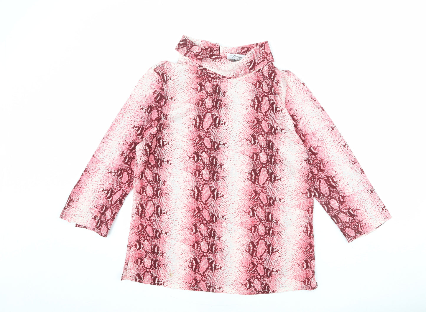 Maisy Womens Pink Animal Print Polyester Basic T-Shirt Size 12 Roll Neck - Snakeskin Pattern