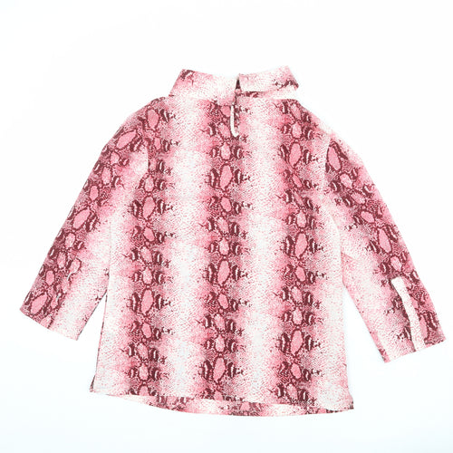 Maisy Womens Pink Animal Print Polyester Basic T-Shirt Size 12 Roll Neck - Snakeskin Pattern