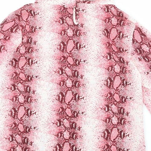 Maisy Womens Pink Animal Print Polyester Basic T-Shirt Size 12 Roll Neck - Snakeskin Pattern