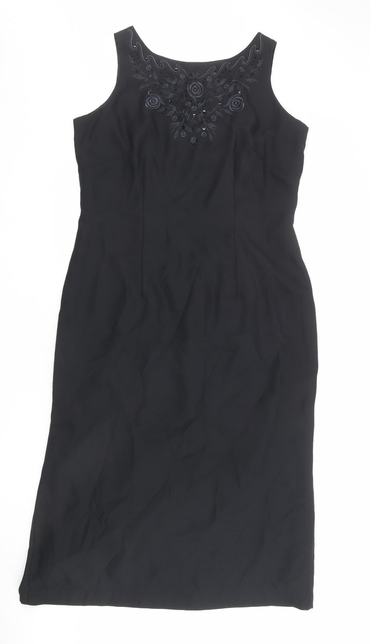 St Michael Womens Black Polyester Pencil Dress Size 16 Round Neck Zip - Floral