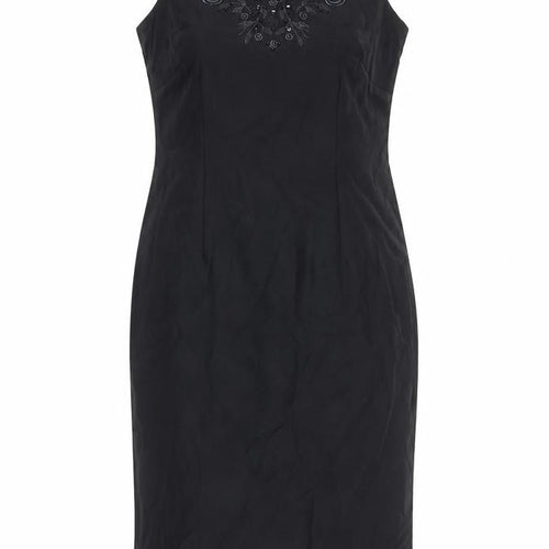 St Michael Womens Black Polyester Pencil Dress Size 16 Round Neck Zip - Floral