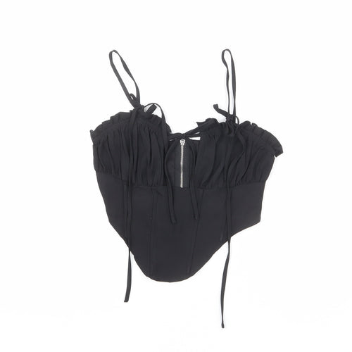 PRETTYLITTLETHING Womens Black Polyester Cropped Tank Size 6 Sweetheart