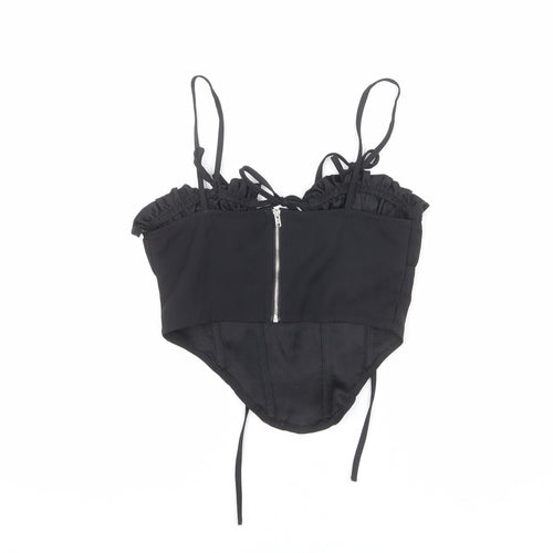 PRETTYLITTLETHING Womens Black Polyester Cropped Tank Size 6 Sweetheart
