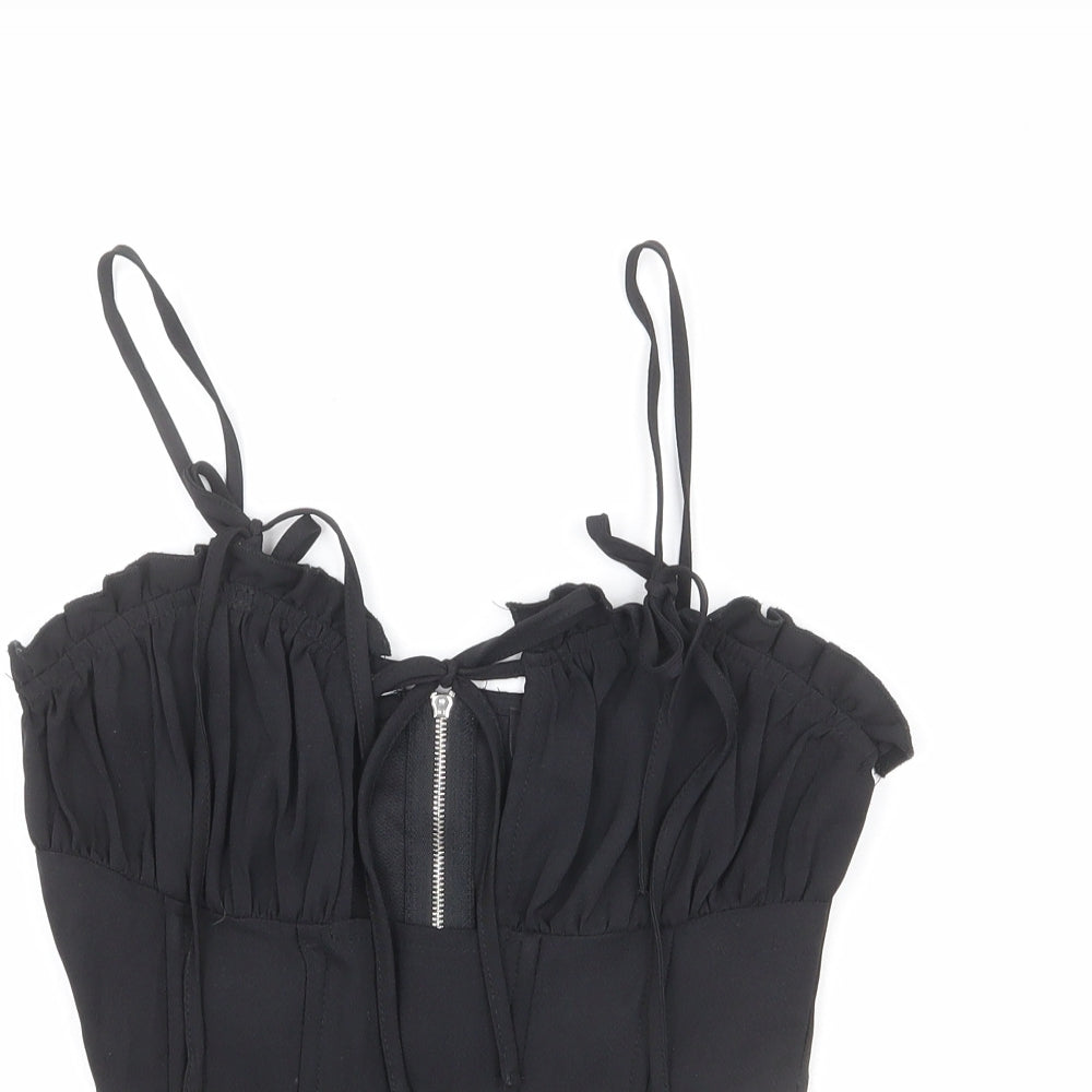 PRETTYLITTLETHING Womens Black Polyester Cropped Tank Size 6 Sweetheart