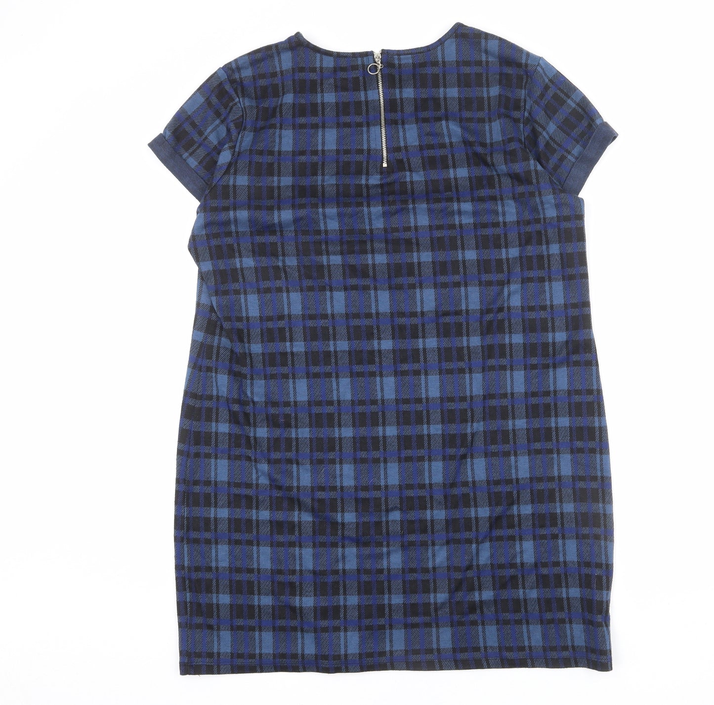 Select Womens Blue Check Polyester Shift Size 18 Round Neck Zip