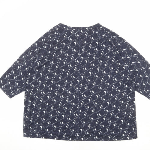Marks and Spencer Womens Blue Geometric Polyester Basic T-Shirt Size 22 Round Neck