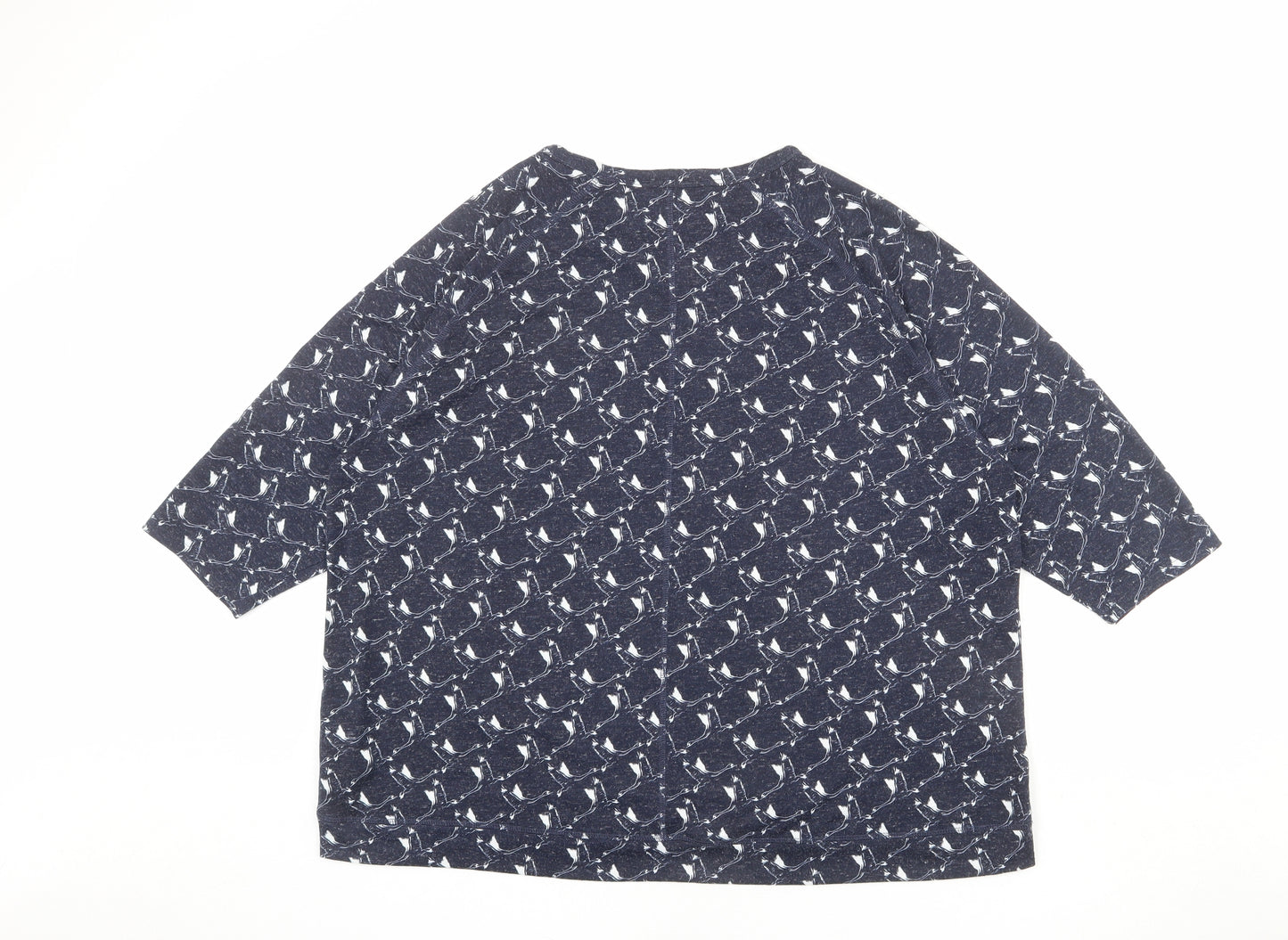 Marks and Spencer Womens Blue Geometric Polyester Basic T-Shirt Size 22 Round Neck