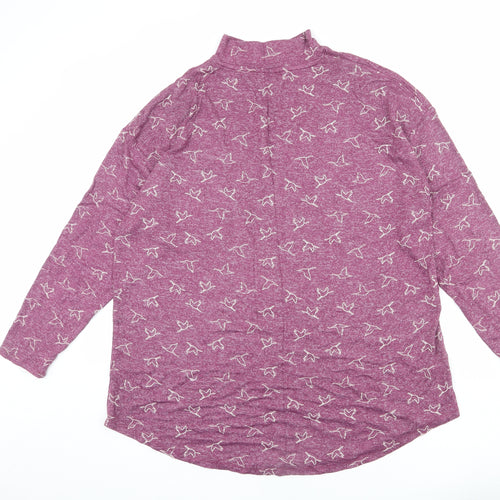 Marks and Spencer Womens Red Mock Neck Geometric Viscose Pullover Jumper Size 20 - Bird pattern