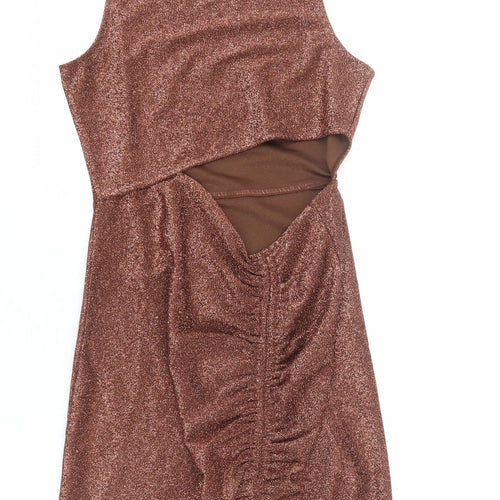 Divided by H&M Womens Brown Polyester Bodycon Size S Round Neck Pullover - Drawstring Detail