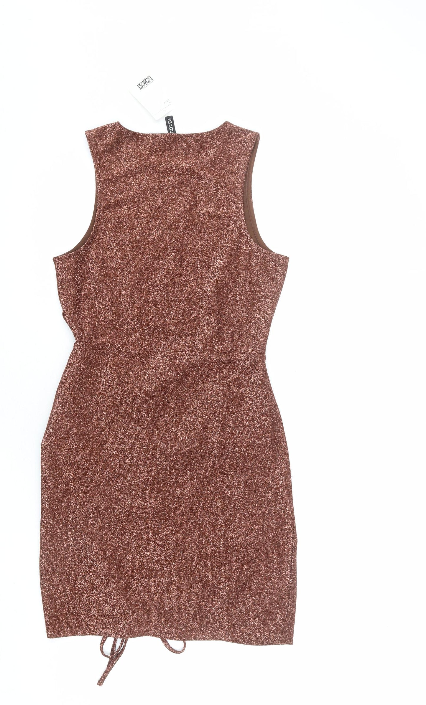 Divided by H&M Womens Brown Polyester Bodycon Size S Round Neck Pullover - Drawstring Detail