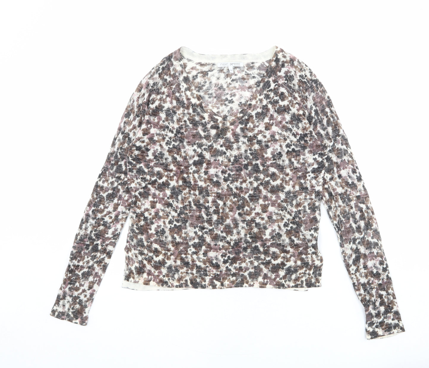 NEXT Womens Multicoloured V-Neck Geometric Acrylic Pullover Jumper Size 6