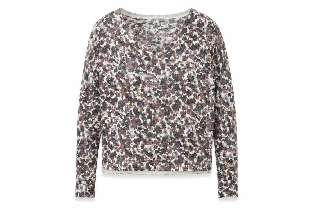 Front view of Next women’s multicoloured v-neck geometric acrylic jumper, size UK 6