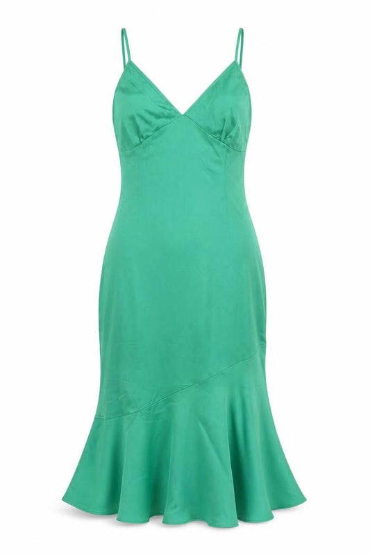 Front view of PRETTYLITTLETHING women’s green polyester mermaid, size UK 8, sweetheart zip