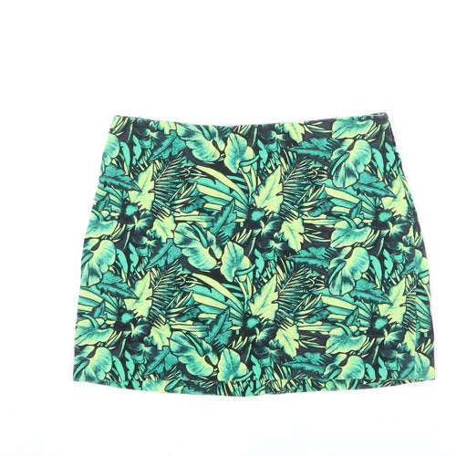 Divided by H&M Womens Green Geometric Cotton A-Line Skirt Size 10 Zip - Leaf pattern