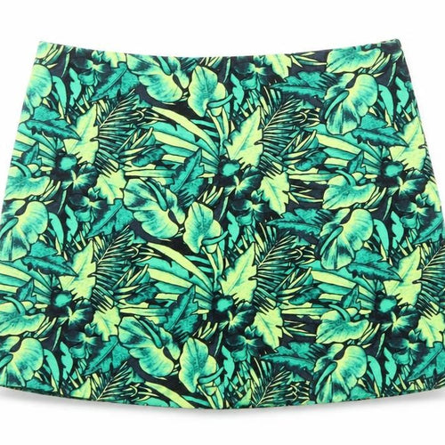 Divided by H&M Womens Green Geometric Cotton A-Line Skirt Size 10 Zip - Leaf pattern