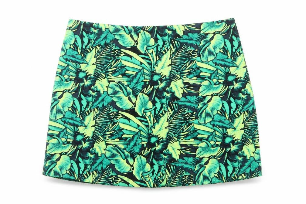 Divided by H&M Womens Green Geometric Cotton A-Line Skirt Size 10 Zip - Leaf pattern
