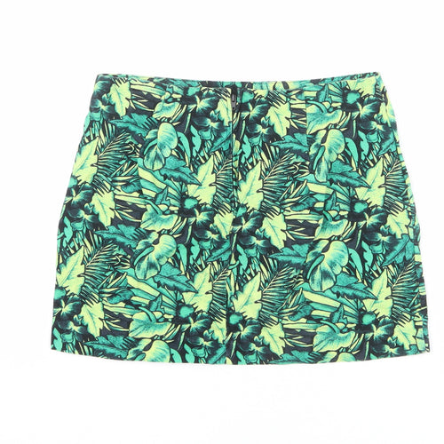 Divided by H&M Womens Green Geometric Cotton A-Line Skirt Size 10 Zip - Leaf pattern