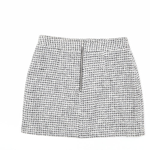 Miss Selfridge Womens Grey Geometric Polyester A-Line Skirt Size 12 Zip