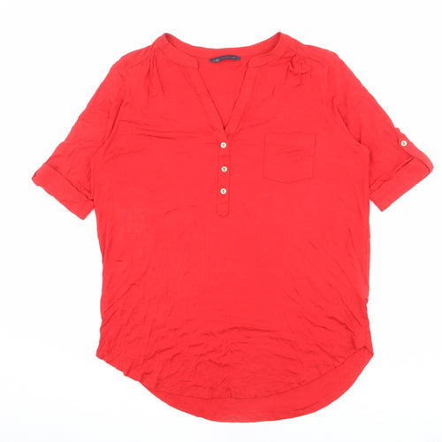 Marks and Spencer Womens Red Viscose Basic Button-Up Size 12 V-Neck