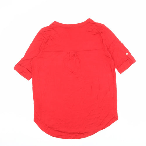 Marks and Spencer Womens Red Viscose Basic Button-Up Size 12 V-Neck