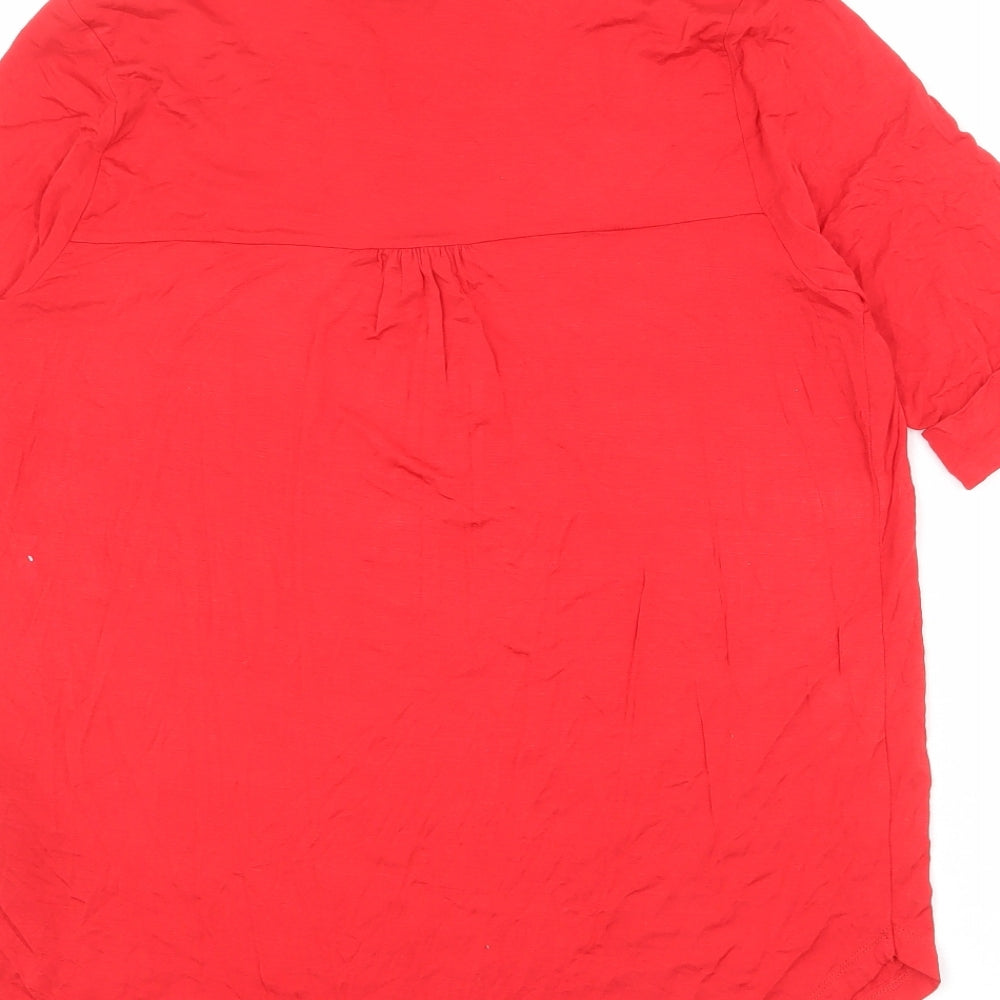 Marks and Spencer Womens Red Viscose Basic Button-Up Size 12 V-Neck