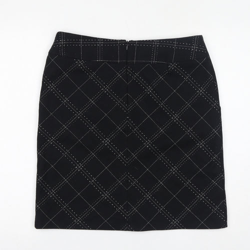 Marks and Spencer Womens Black Check Polyester A-Line Skirt Size 12 Zip