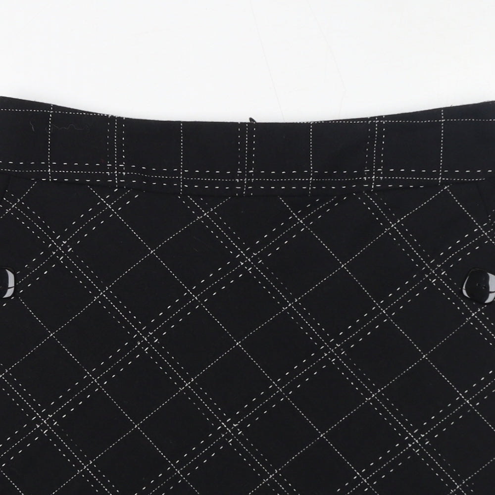 Marks and Spencer Womens Black Check Polyester A-Line Skirt Size 12 Zip