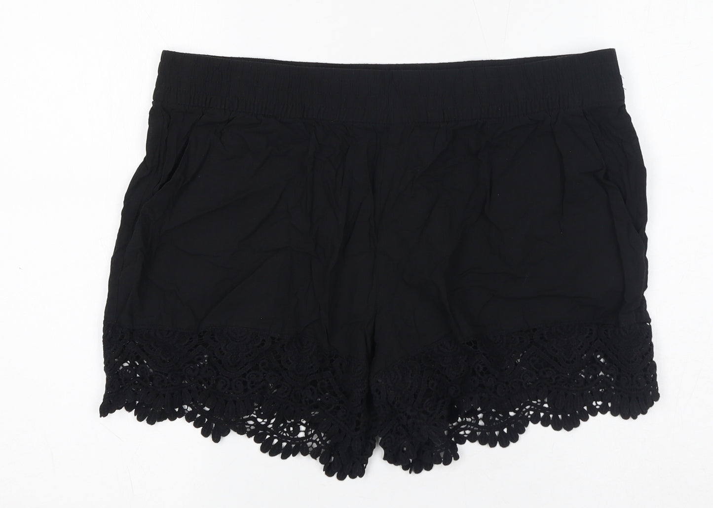 H&M Womens Black 100% Cotton Bermuda Shorts Size 18 L15 in Regular Pull On