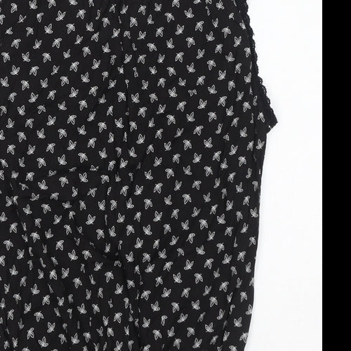 SOLITAIRE Womens Black Floral Cotton Basic Blouse Size M V-Neck