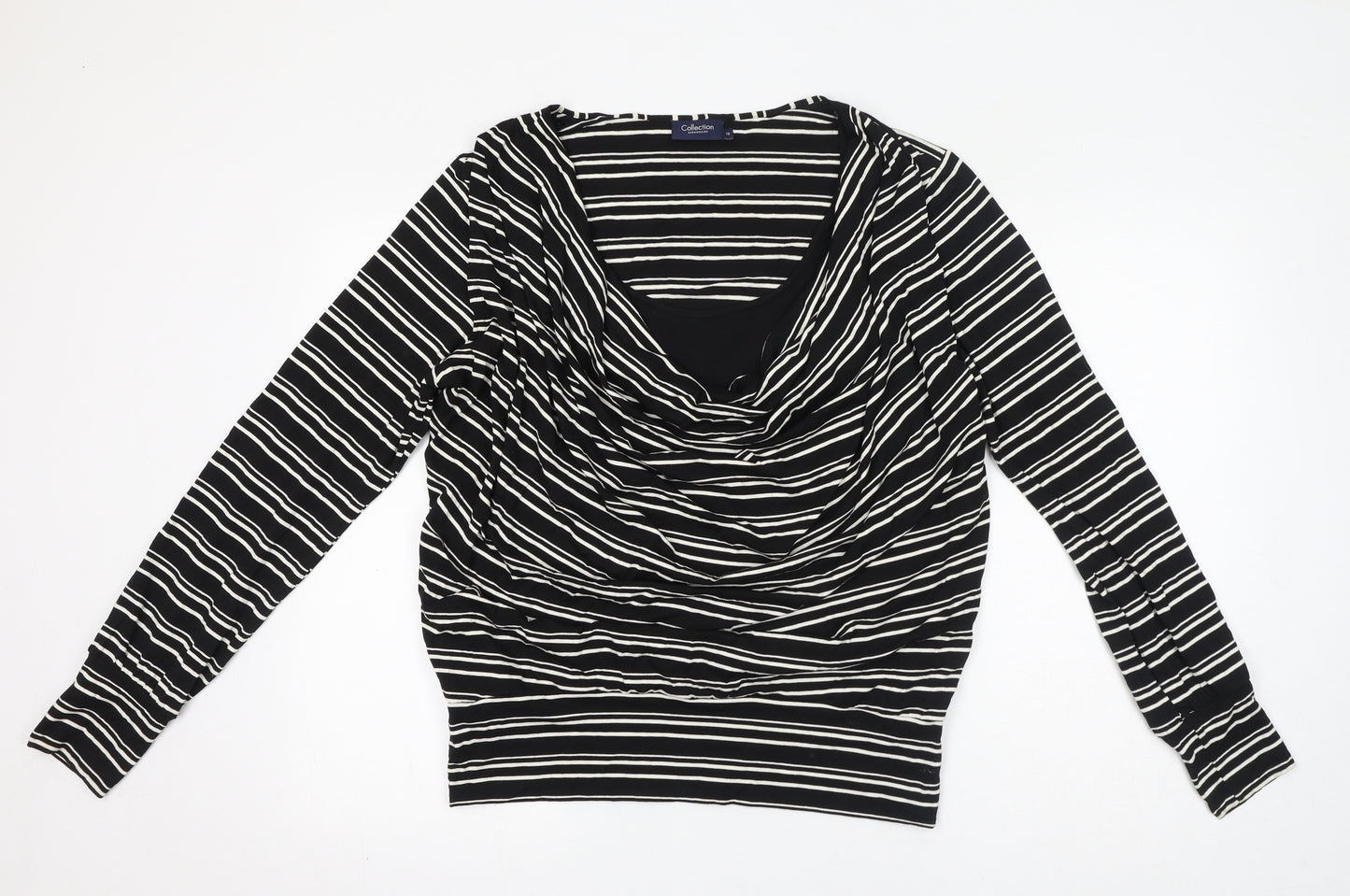 Debenhams Womens Black Striped Viscose Basic T-Shirt Size 18 Cowl Neck
