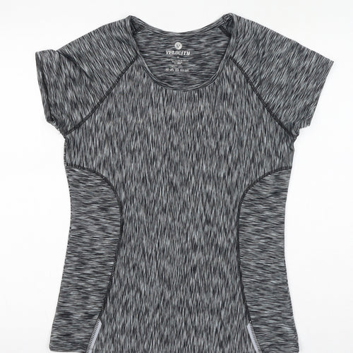 Velocity Womens Grey Geometric Polyester Basic T-Shirt Size M Round Neck Pullover