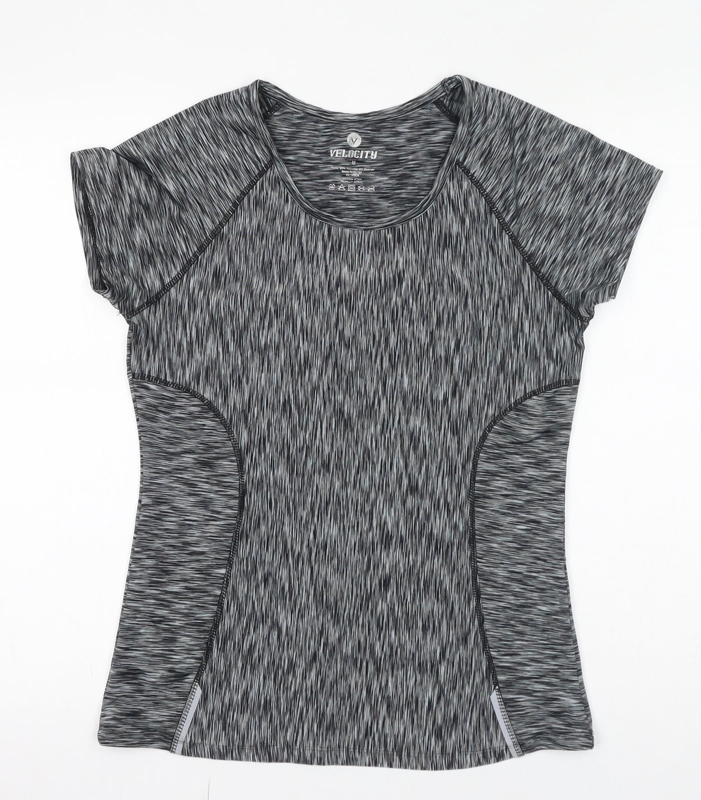 Velocity Womens Grey Geometric Polyester Basic T-Shirt Size M Round Neck Pullover